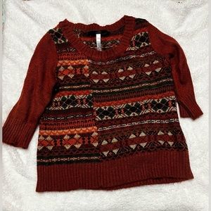 𝅺KENSIE 3/4 sleeve knit fall sweater size medium - orange, brown, white, argyle